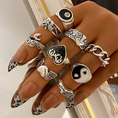 Vintage Silver Open Punk Rings for Men Women