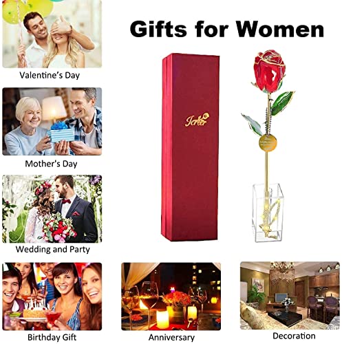 24k Gold Rose Valentines Day Gifts for Women (Crystal Angel Stand)