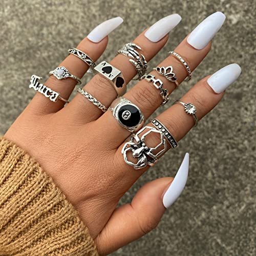 Cool Silver Vintage Gothic Punk Rings Set for Men Girls Women