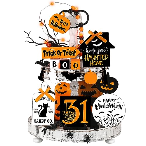 15 Pcs Halloween Tiered Tray  Set Cute  Wooden Signs Farmhouse Rustic