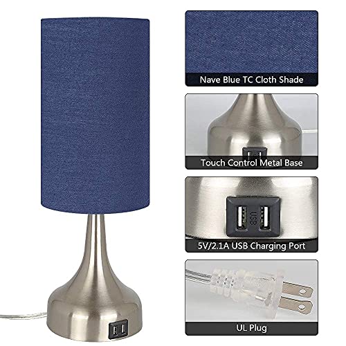 3-Way Dimmable Touch Control Table Lamp w/ USB Charging Port Set of 2 LED Bulb Included