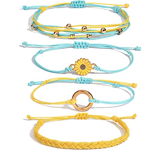 Sunflower String Bracelet Handmade Braided Rope Charms Boho Surfer Bracelet