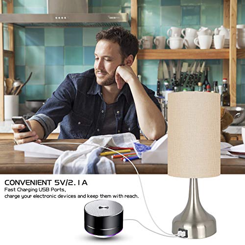 3-Way Dimmable Touch Control Table Lamp w/ USB Charging Port Set of 2 LED Bulb Included