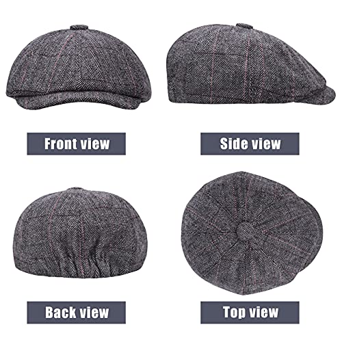 2 Pack Newsboy Hats for Men Classic 8 Panel Wool Blend