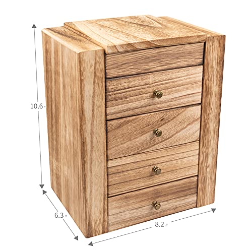 Jewelry Box Wood, 5-Layer Large Organizer w/ Mirror & 4 Drawers