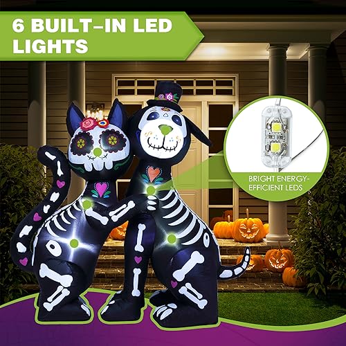 6 FT Halloween Inflatables Skeleton Black Cat and Dog Day of The Dead Outdoor Decorations, Inflatable