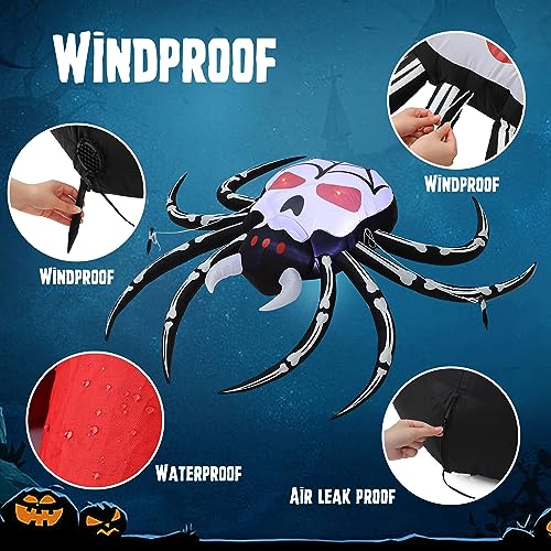 Halloween Inflatable Skull Face Spider Scary Creepy, Blow Up Spider with Built-in LED