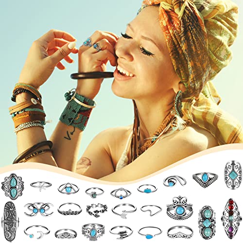 78 Pcs Vintage Turquoise Rings Set for Women