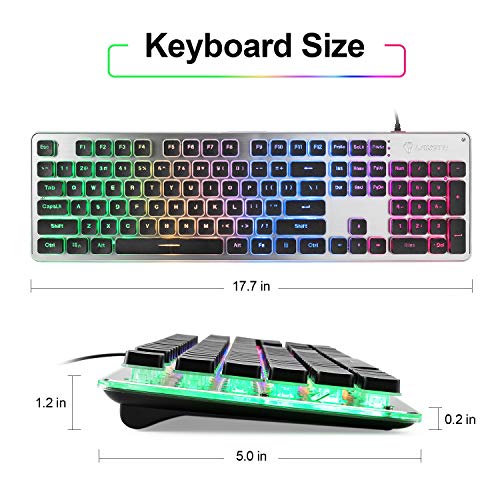 Quite Gaming Keyboard, Colorful LED Backlit USB Wired 25 Keys Anti-ghosting Computer Keyboard 104 Keys