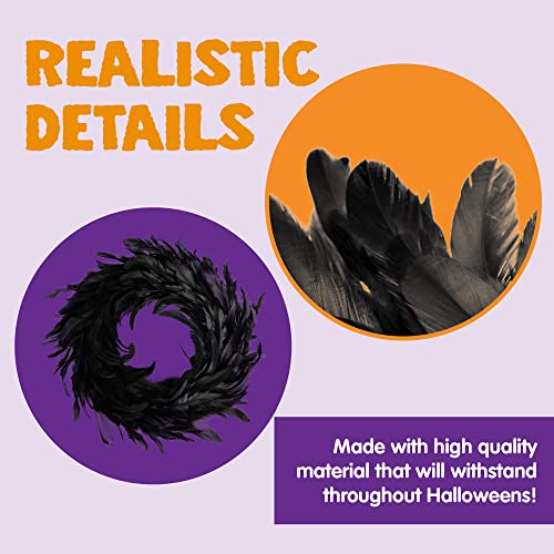 Natural Feathers Wreath 13.75" in Black for Halloween Decoration