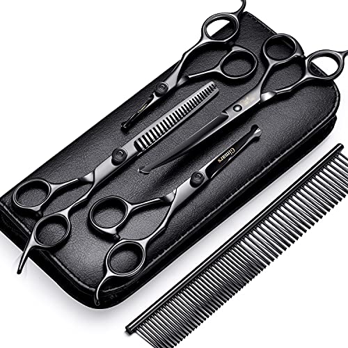 4CR Stainless Steel Safety Round Tip 6 in 1 Professional Dog Grooming Scissors Kit