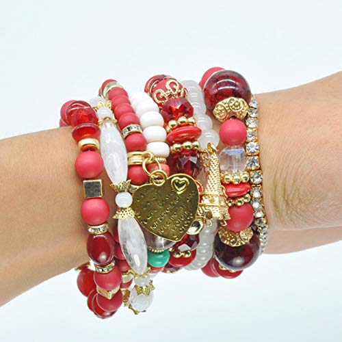 6 Sets Stackable Stretch Bracelets Multi-color Bohemian Bracelet Sets for Women