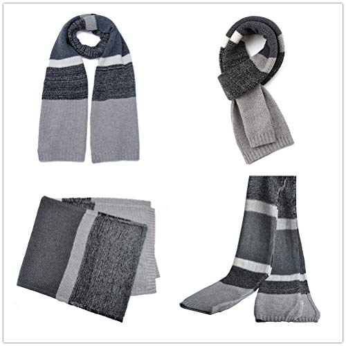 Men's Winter Scarf, Color Block Striped Long Scarf Knit Wool Cashmere Feel Soft Fashion Scarves