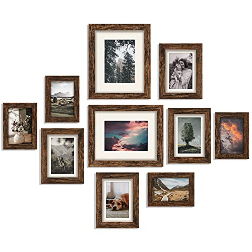 Gallery Wall Picture Frame Set - 10 pcs Family Picture Frames w/ Glass & Mat