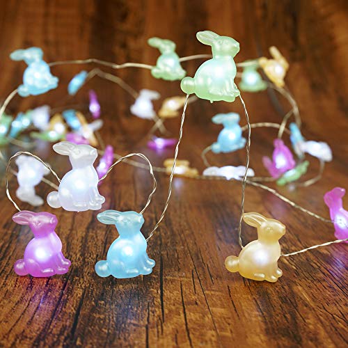 Easter Decoration Lights Bunny Rabbit LED String Lights Battery Operated with Remote 10 ft 40 LEDs