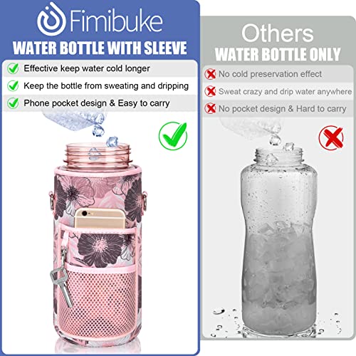 Half Gallon Motivational Water Bottle w/ Sleeve & Strap 64 OZ