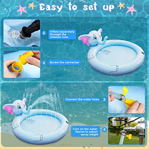 Inflatable Sprinkler Pool for Kids Dog 68" Kiddie Pool Baby Swimming Splash Pad for Learning Water Toys for All Age