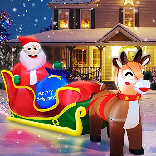 8 Foot Long Inflatable  Reindeer Pull The Sleigh Decoration w/  LEDs