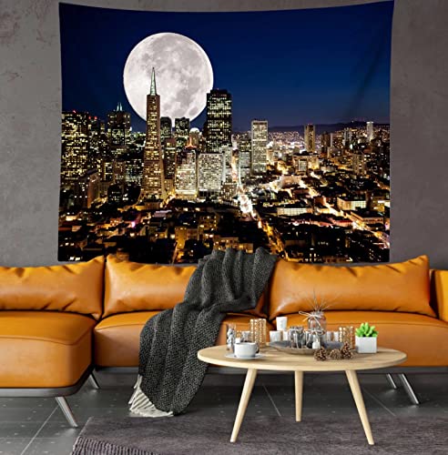 San Francisco City Full Moon Over Urban Metropolis Skyline Tapestry Home Decoration