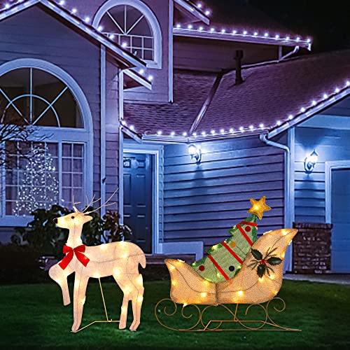 Set of 2 Lighted Christmas 2D Reindeers Outdoor Decorations