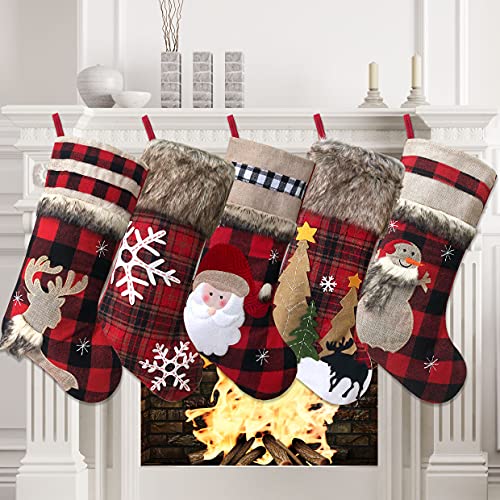 Christmas Stockings Buffalo Red Plaid w/ Soft Faux Fur