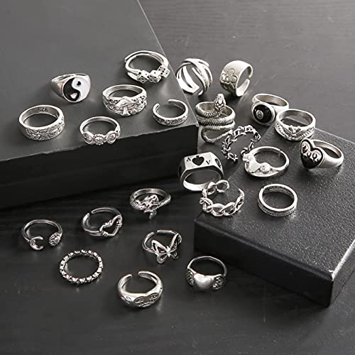 Vintage Silver Open Punk Rings for Men Women