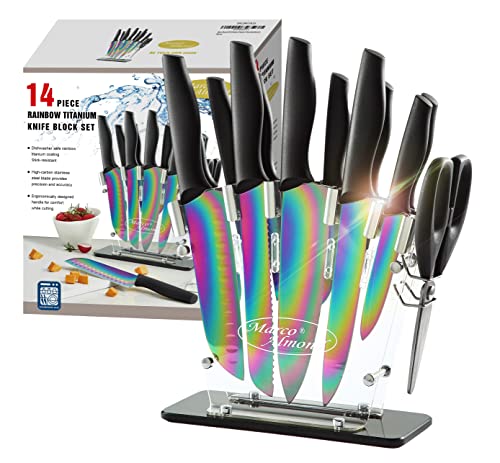 Knife Sets, Titanium Coated 14 Pieces Stainless Steel Hollow Handle