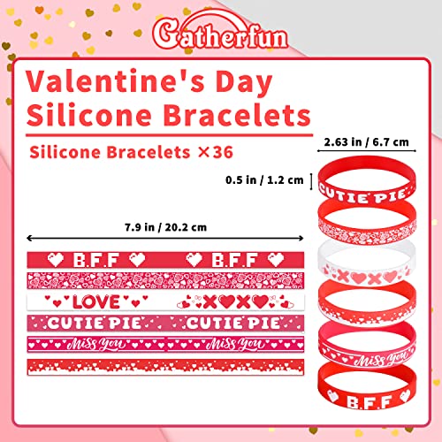 Valentine's Day Wristband Silicone Bracelets Gift for Valentine's Day/Party Favors for Kids- Adults 36 Pack, 6 Designs