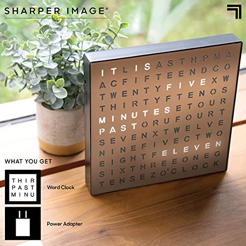 Electronic Word Clock w/ LED Light Display, USB Cord and Power Adapter, 7.75” Square Face