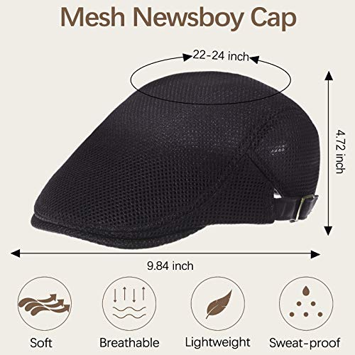 3 Pieces Mesh Newsboy Beret Cap- Breathable & Adjustable