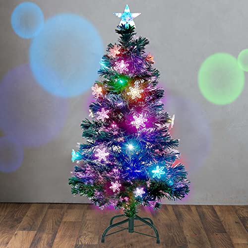 Pre-Lit Optical Fiber Christmas Artificial Tree w/ LED RGB Color Changing Lights