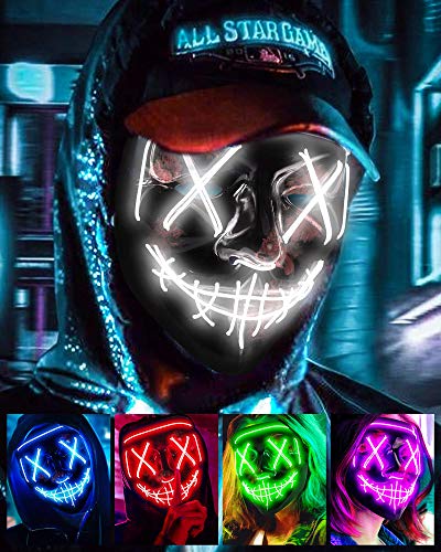 Scary Halloween Mask, LED Light up Mask Cosplay, Glowing in The Dark Mask Costume 3 Lighting Modes