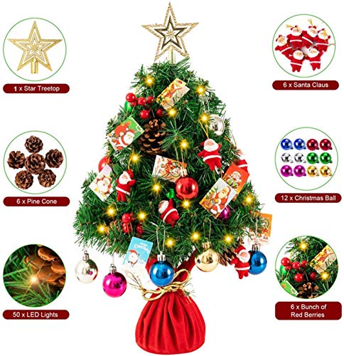 Pre-lit Christmas Tree 24" w/ 50 LED Small Lights and Cloth Bag Base