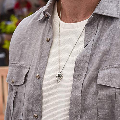 Geometric Stainless Steel Necklace For Men w/ Triangle Pendant - Silver