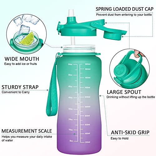 Half Gallon Motivational Water Bottle w/ Sleeve & Strap 64 OZ