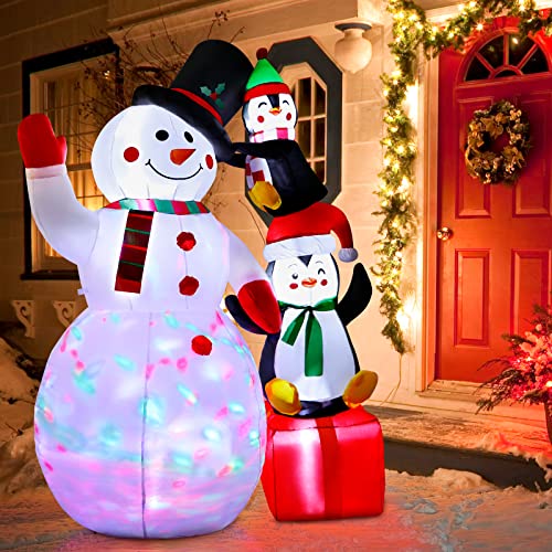 5FT Christmas Inflatables Outdoor Decorations, Inflatable Snowman Blow Up Yard Decorations with Rotating LED