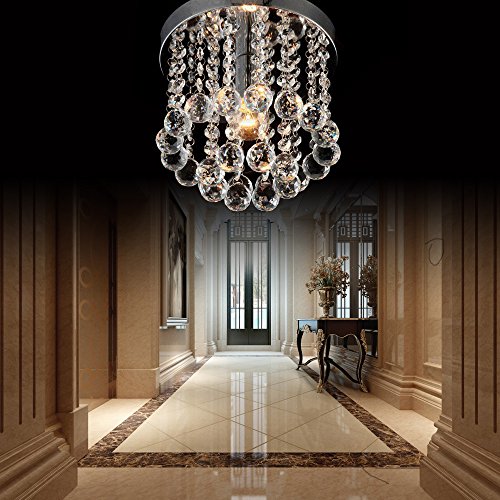 Crystal Chandeliers Light, Mini Style Modern Flush Mount Fixture w/ Crystal Ceiling Lamp