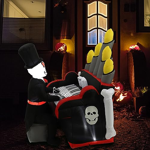 Halloween Inflatable Skull Face Spider Scary Creepy, Blow Up Spider with Built-in LED