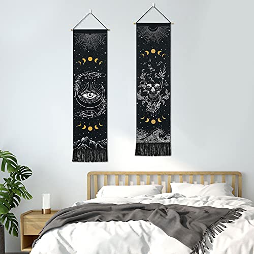 Skull Tapestry Moon Phase Tapestry Stars Starry  Black Skeleton Tapestry Butterflies Tapestry