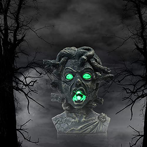 Electronic Animated Medusa Bust, Indoor/Outdoor Halloween Decoration, Creepy Tabletop