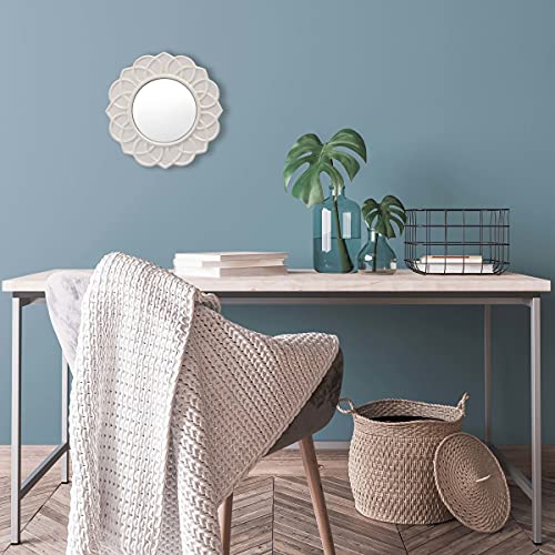 Decorative 9" Round Floral Ceramic Accent Wall Mirror