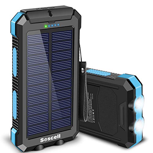 Portable Solar Power Bank for Cell Phone, Dual 5V/2.1A USB Ports Output, 2 Led Flashlight, Perfect for Outdoor Activities