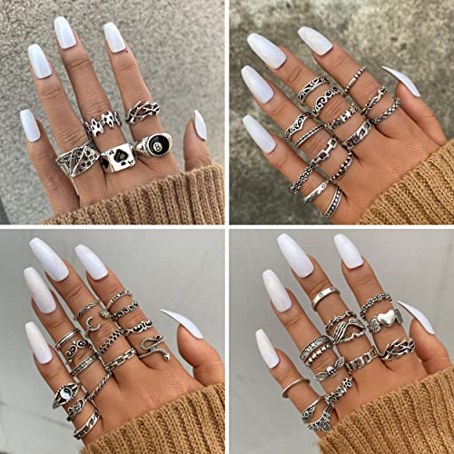 Cool Silver Vintage Gothic Punk Rings Set for Men Girls Women