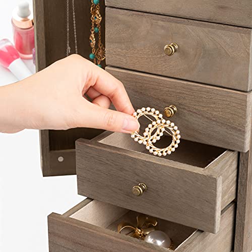 Jewelry Box Wood, 5-Layer Large Organizer w/ Mirror & 4 Drawers