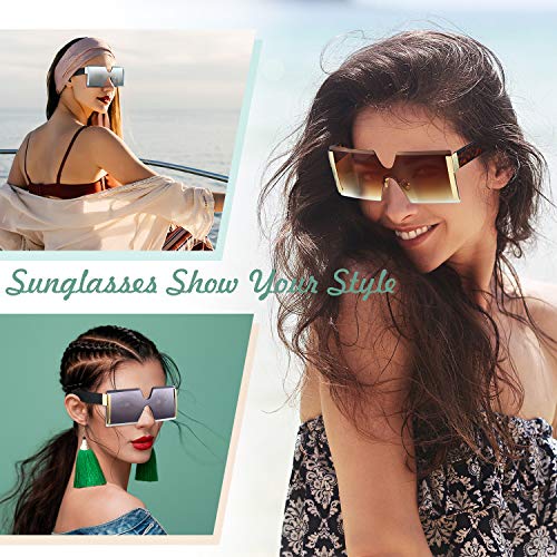 3 Pieces Oversized Square Sunglasses for Women Trendy Fashion Rimless Frame Glasses Transparent Eyewear