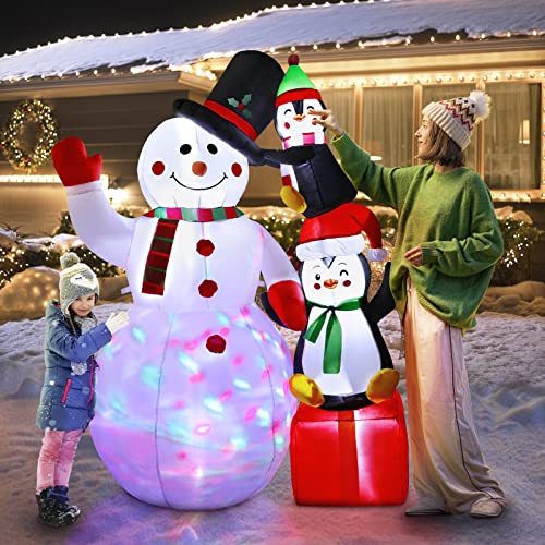 5FT Christmas Inflatables Outdoor Decorations, Inflatable Snowman Blow Up Yard Decorations with Rotating LED