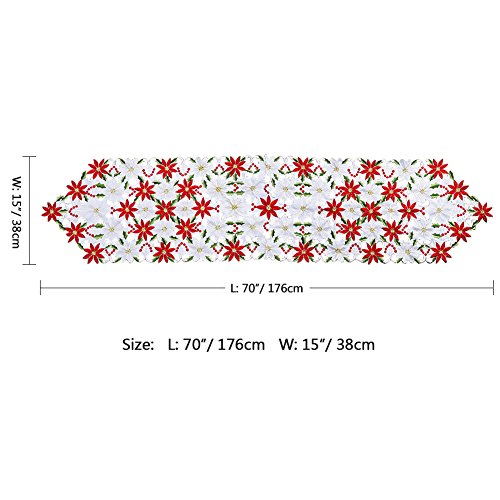 Poinsettia Christmas Embroidered Table Runners 15 x 69 Inch