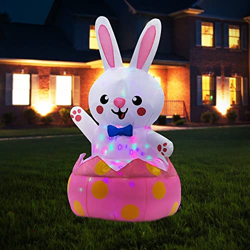 4ft Multi Colored Inflatable 2 Easter Bunny Pastel Rabbit Eggs w/ Flower Field Built-in LEDs