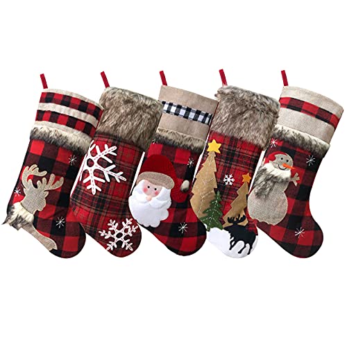 Christmas Stockings Buffalo Red Plaid w/ Soft Faux Fur