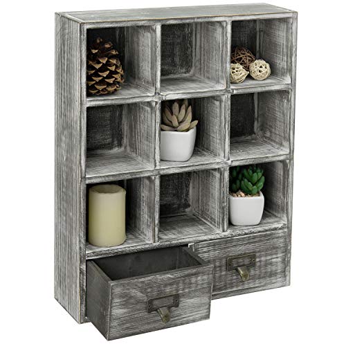 Wall-Mounted Wood Shadow Box Shelf w/ 2 Pull Out Drawers